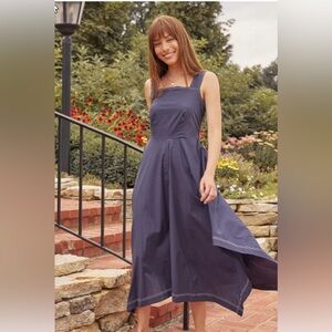 Summersalt Coastal Poplin Smocked-Back Maxi Dress in Midnight.